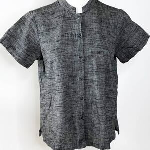 Sangam Womens Top Medium Button Front Dark Grey Mandarin Collar